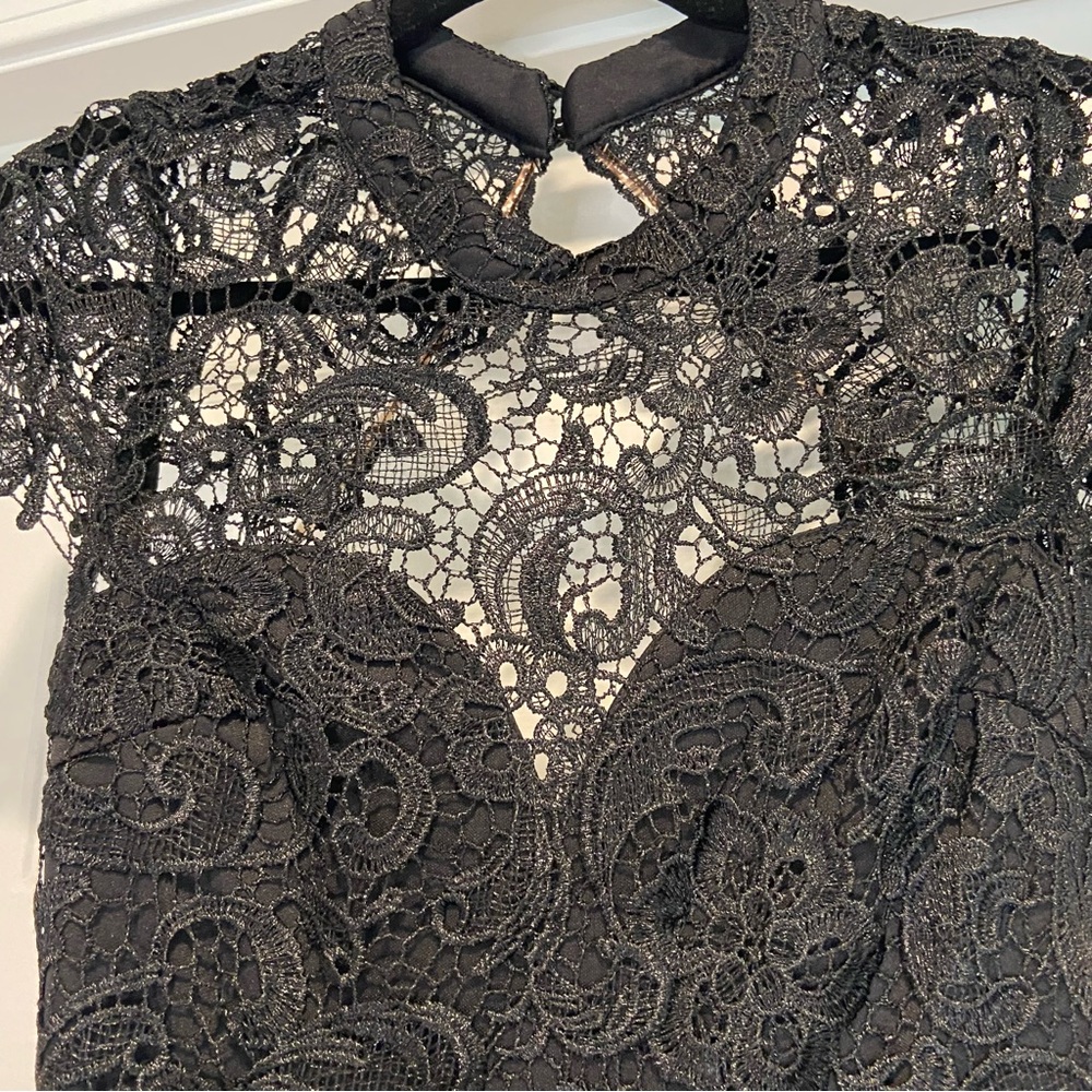 MANIJU Elegant Black Lace Maxi Evening Dress Cutout Open Back Size S - Picture 3 of 14